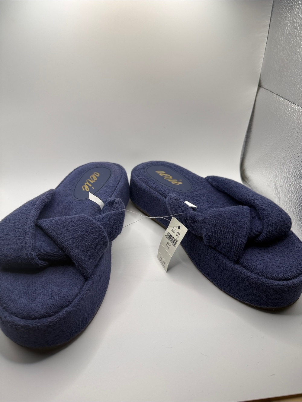 aerie Navy Terry Slide Slippers